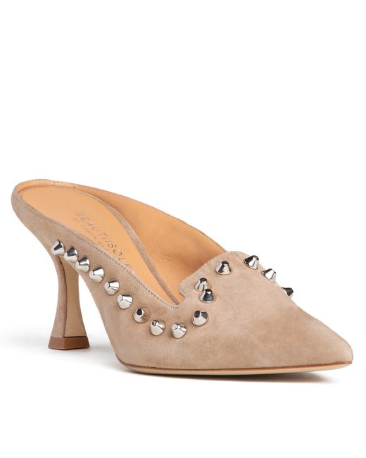 Beautiisoles by Robyn Shreiber Made in Italy Pink Neutrals Georgia Cam Suede Studded Evening Day Wear Mule