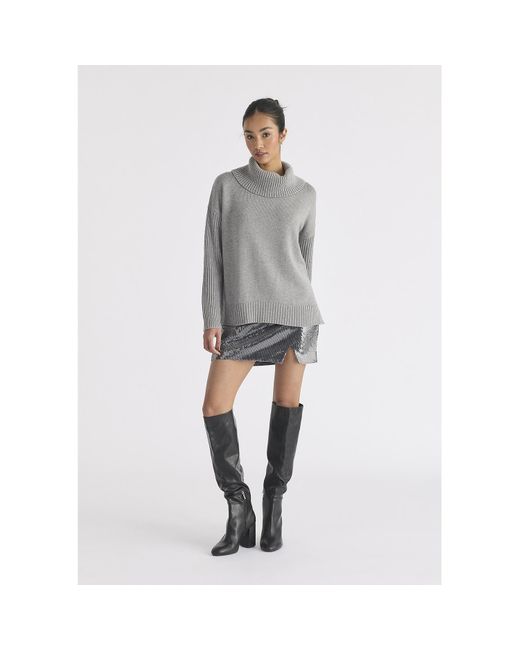 Paisie Gray Polo Neck Jumper With Ribbed Details