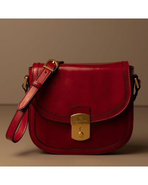 Time Resistance Red Leather Saddle Bag