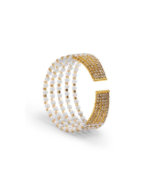Saachi Metallic Beaded Pearl Cuff Bracelet