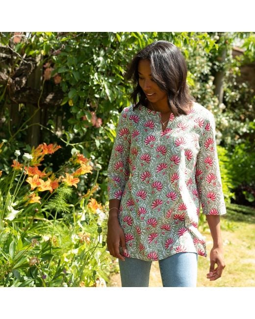 Lime Tree Design Blue Block Printed Tunic Top Floral