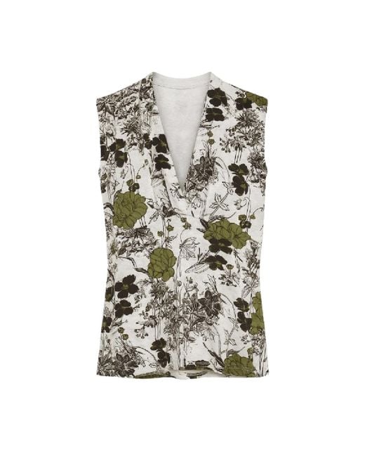 Conquista Multicolor Botanical Sketch Sleeveless V-Neck Top