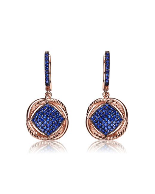 Genevive Jewelry Blue Rose And Black Plated Sterling Silver Sapphire Cubic Zirconia Dangling Earrings