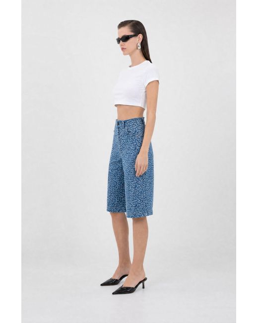 mysimplicated Blue Leopard Denim Bermuda Shorts W