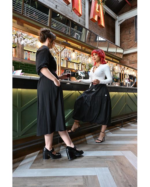 Frock Tales Black Mylar Puffball Midi Skirt