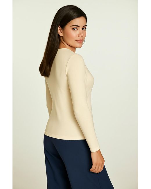 Conquista Natural Neutrals Long Sleeve Faux Wrap Top