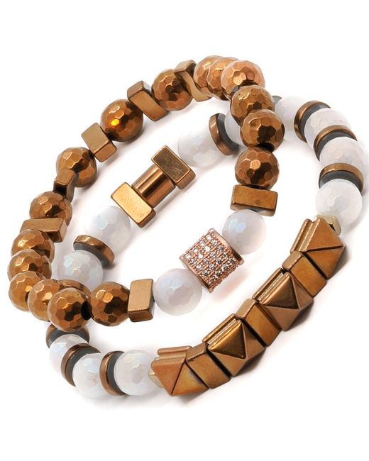 Ebru Jewelry Brown Rose Energy Quartz Bracelet Set