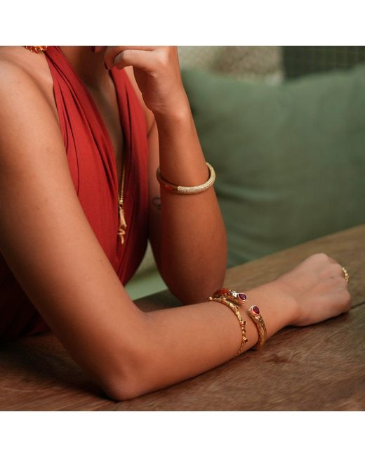 Ebru Jewelry Metallic Ruby Stone Gold Cuff Bracelet