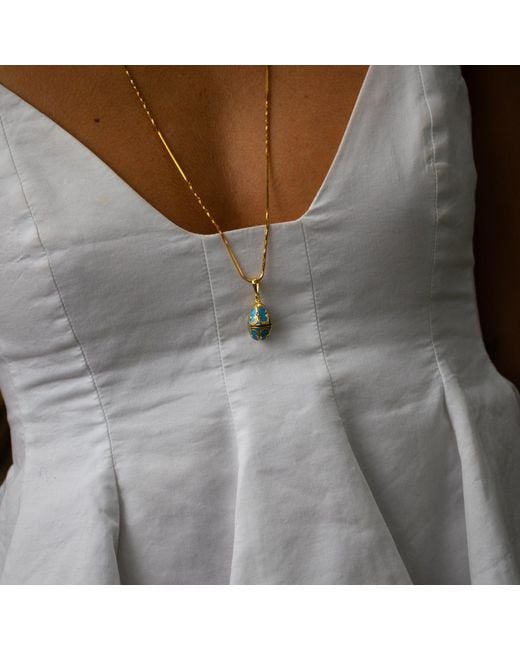 Ebru Jewelry Metallic Lucky Clover Enamel Egg Necklace