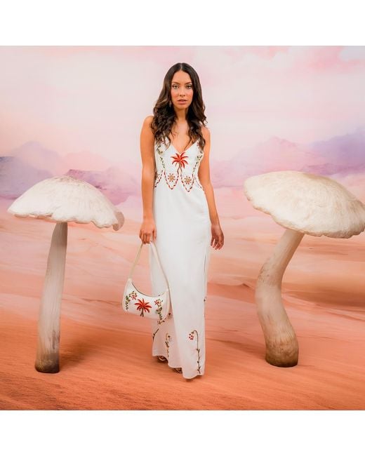 Laura Slings White Beaded Beach Dress With Floral Flowers Embroidery And Embellished Details