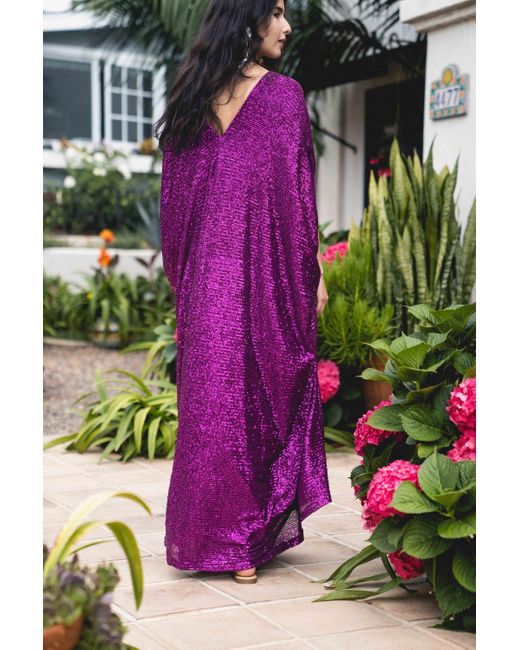 Jennafer Grace Purple Fuchsia Sequin Caftan Kaftan Dress