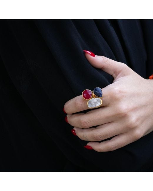 Ebru Jewelry Multicolor Energized Harmony Ruby, Quartz & Amethyst Adjustable Gemstone Ring