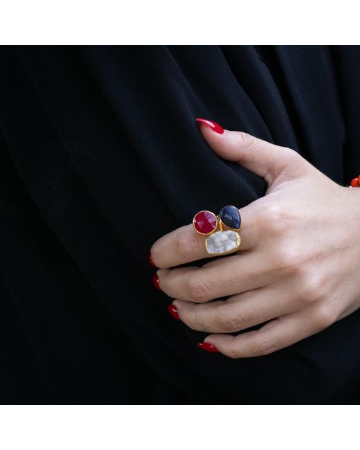 Ebru Jewelry Multicolor Energized Harmony Ruby, Quartz & Amethyst Adjustable Gemstone Ring