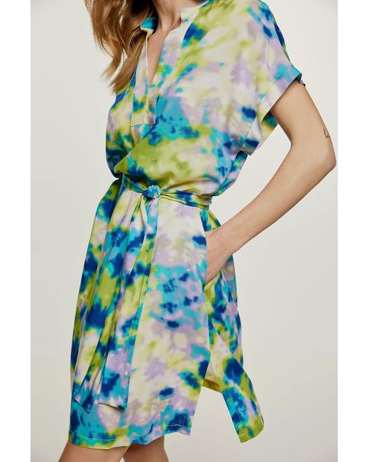 Conquista Blue Abstract Print Dress With Slits