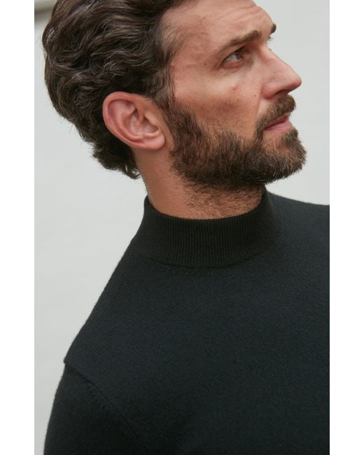 Paul James Knitwear Black Lightweight Merino Cashmere Tristan Mock Turtle Neck Jumper for men