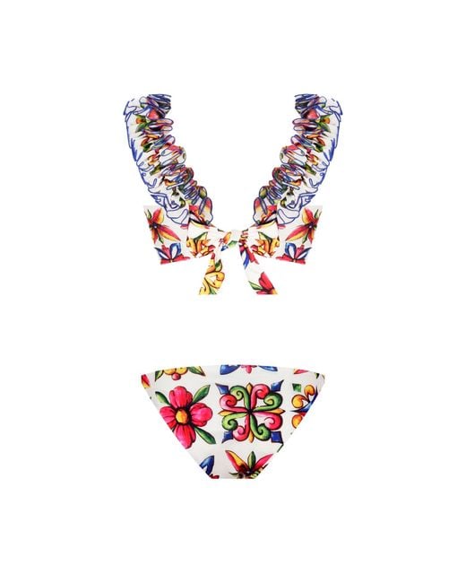 Nur Karaata White Lily Sicilia Short Waist Bikini Set