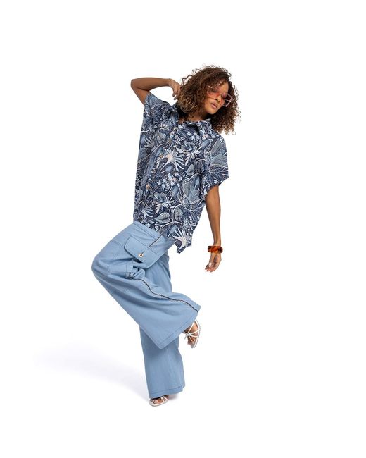 Lalipop Design Blue High-Waisted Baby Cargo Pants