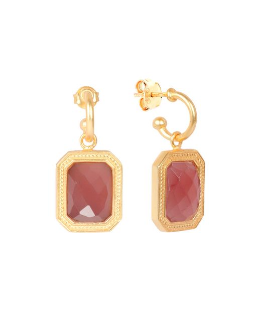 Lila Rasa Pink Rectangular Amber Crystal Hoops