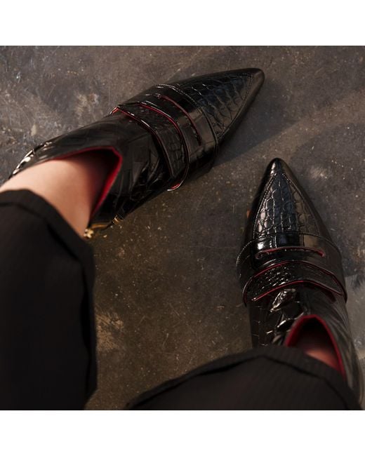 Rosamund Muir London Black Luciana Shiny Crocodile Print Loafer Boots