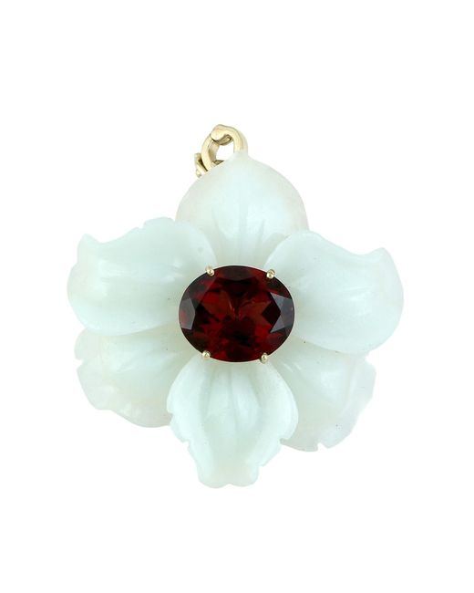 Artisan White 14K Carved Onyx & Garnet Flower Pendant
