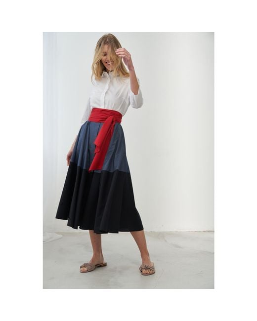 Marianna Déri Red Shirtdress With Tie Belt Color Blocking