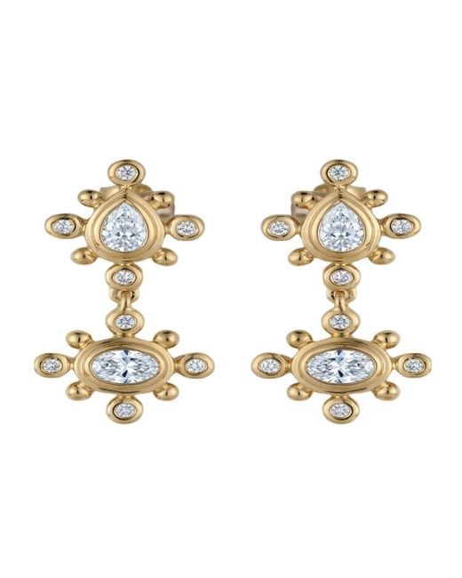 Artisan Metallic 14K Bezel Diamond Designer Dangle Earrings