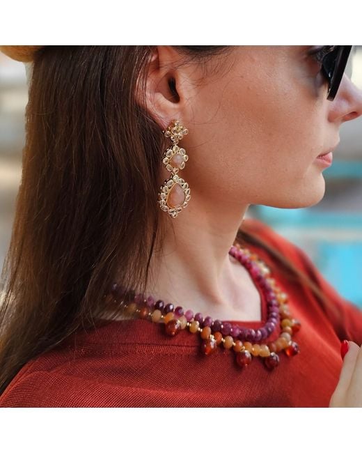 Farra Red Agate Double Layers Statement Necklace