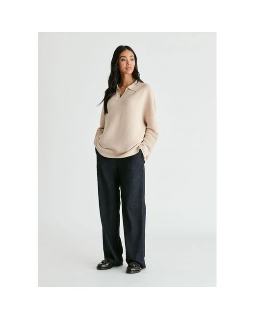 Paisie Natural Neutrals Polo Collar Ribbed Jumper