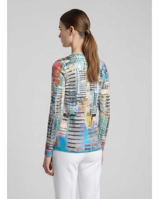 Conquista Blue Cityscape Print V-Neck Long-Sleeve Top