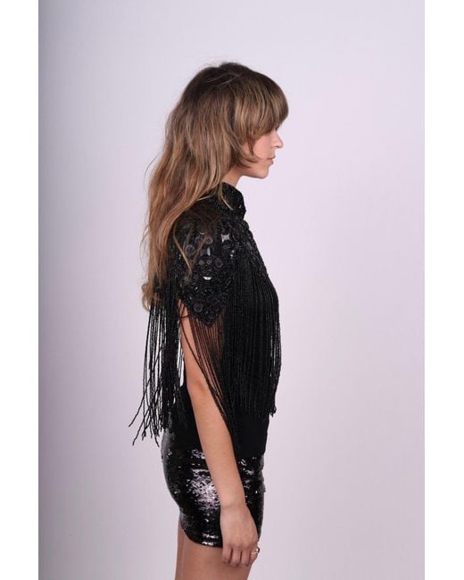 Any Old Iron Black Beaded Button Shrug