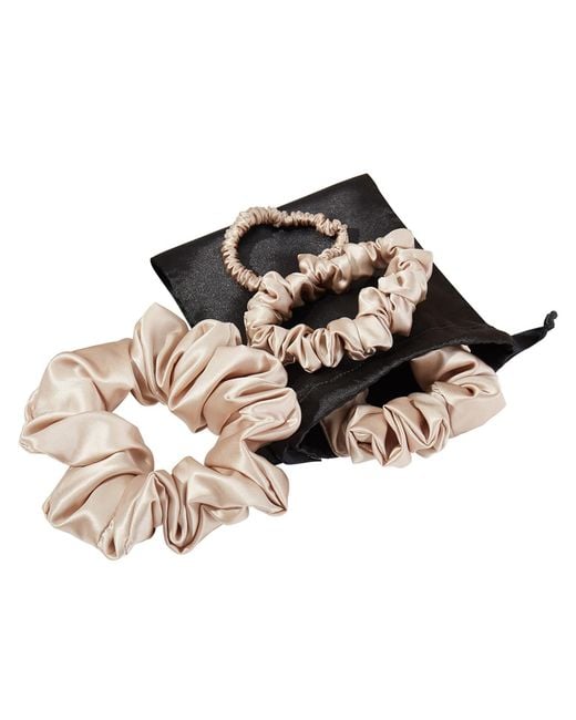 Soft Strokes Silk Multicolor Neutrals Set Of Four Pure Mulberry Silk Scrunchies