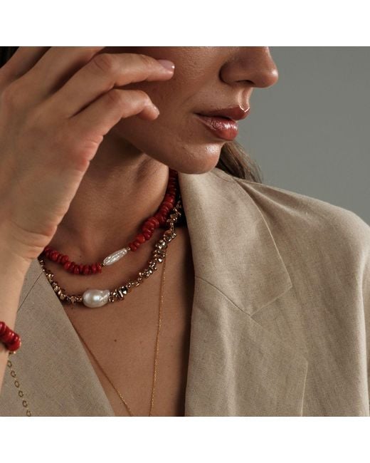 LINYA JEWELLERY Red Amorphous Baroque Pearl Coral Necklace