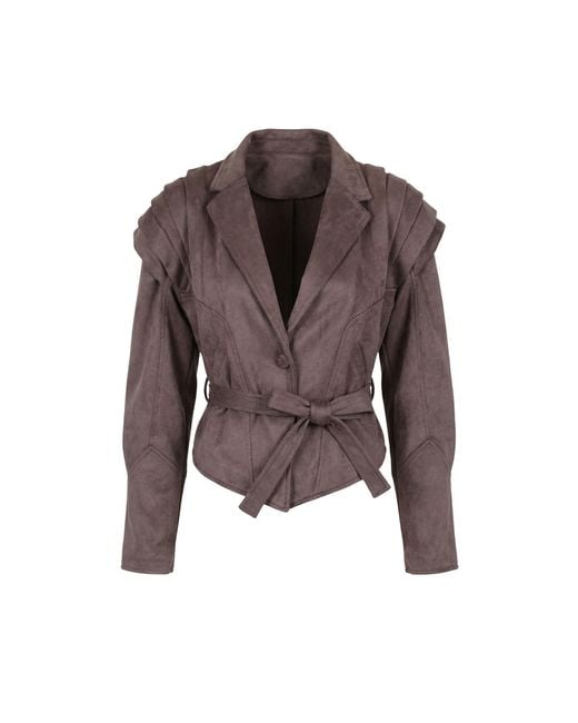Modenaire Brown Suede-Effect Structured Shoulder Jacket Tailored Fit