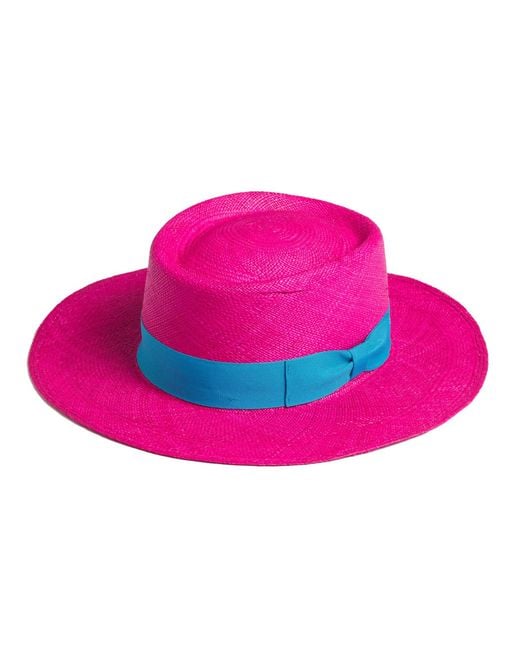 Dasmarca Hats Pink Dasmarca Baker Wide Brim Summer Genuine Panama Straw Porkpie Hat For for men