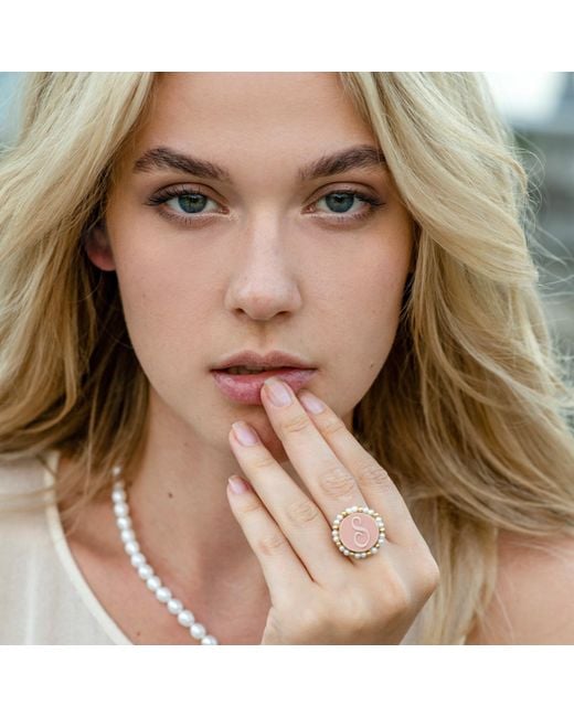 Vintouch Italy Pink Initial S Cameo Ring With Pearls