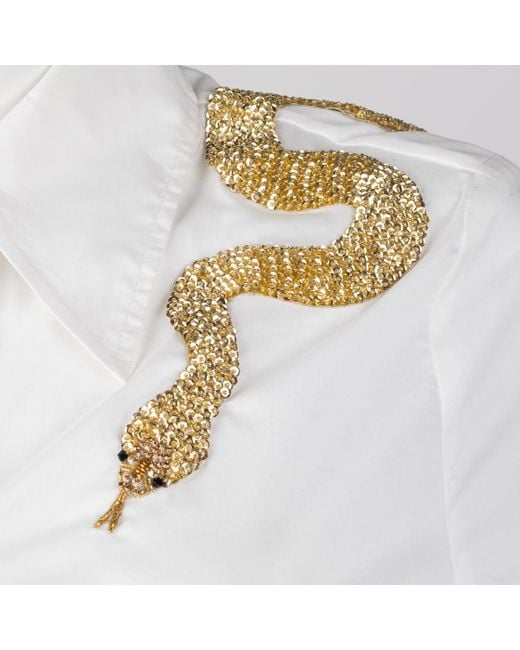 House of Laines London White Laines Couture Tie Shirt With Embellished Shoulder Snake