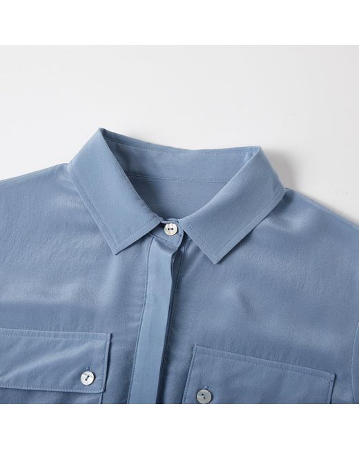 Soft Strokes Silk Blue Pure Silk Long Sleeve Relaxed Fit Blouse Elva