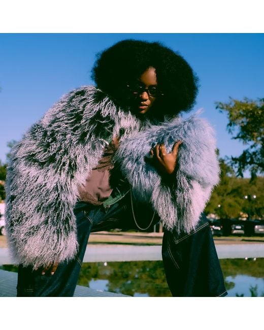 Shaded the Label Blue Lamorna & Mongolian Shearling Multiway Micro Jacket