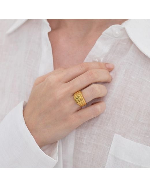 LINYA JEWELLERY Metallic Octagon Stone Signet Ring