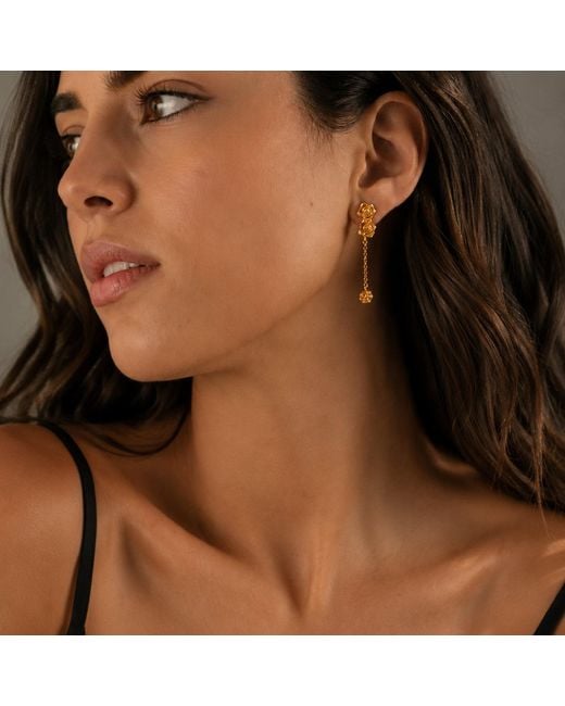 Unaloe Metallic Passion Earrings-Plated-Double Rose & Chain – Handmade Italian Jewelry For