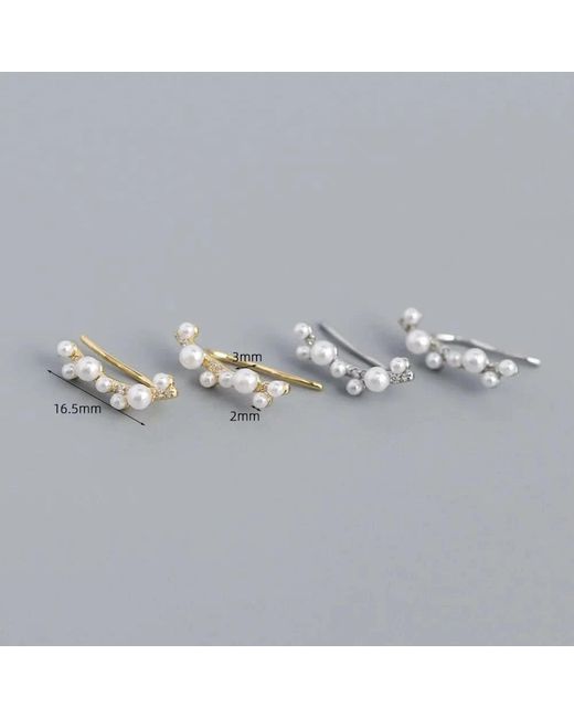 Angel Barocco Metallic Minimalist Freshwater Pearl Climber Earrings