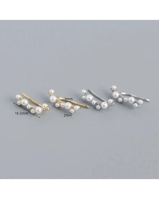 Angel Barocco Metallic Minimalist Freshwater Pearl Climber Earrings