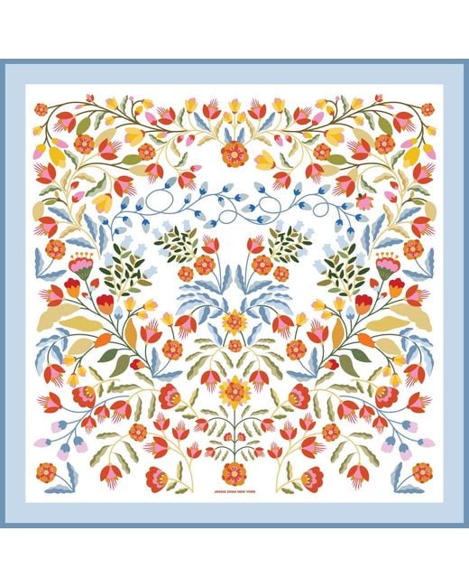 Jessie Zhao New York Multicolor Porcelain Jardin Double Sided Silk Scarf