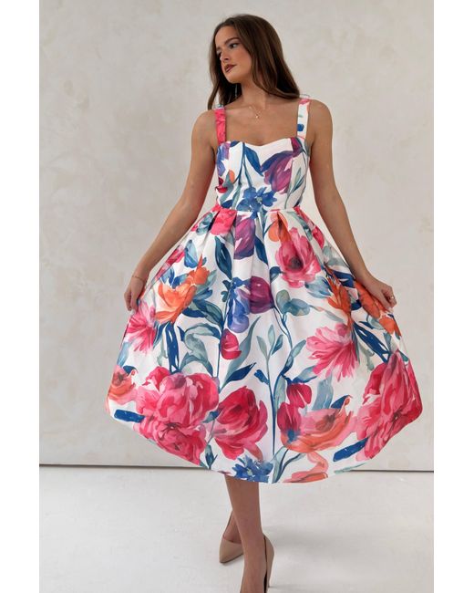 Girl In Mind Red Raisa Strappy Sweetheart Neck Midi Dress