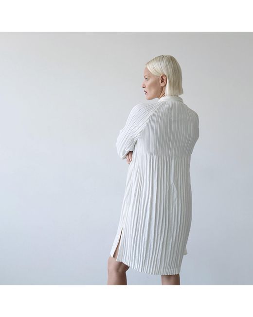 London Atelier Byproduct White Accordion Pleated Shirt Dress