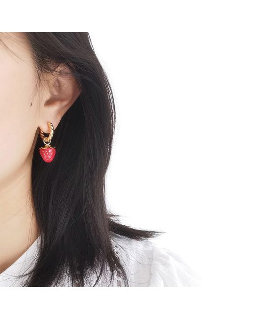 POPORCELAIN Red Mini Porcelain Strawberry Hoop Earrings