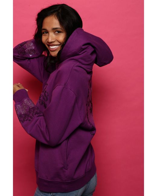 Miracles Manifester Purple Positive Affirmation Hoodie With Rhinestone Design