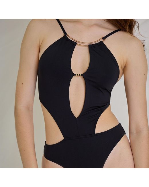 Aulala Paris Blue The Cairo Contrast One Piece Trikini With Golden Chain