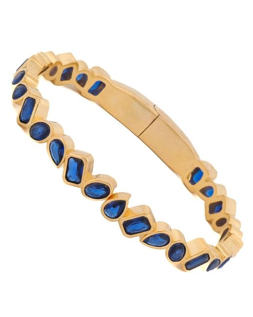 Ebru Jewelry Metallic Majestic Sapphire Stone Bangle Bracelet