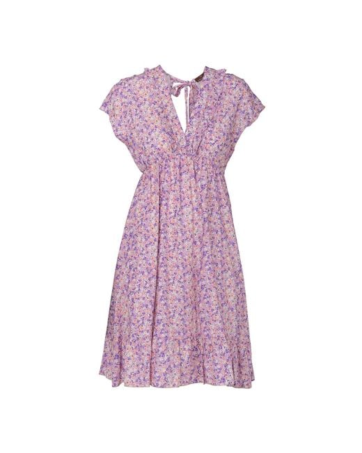 Tantra Spain Sl Purple Short Floral Print Dress With Ruffle Detail, Open Back